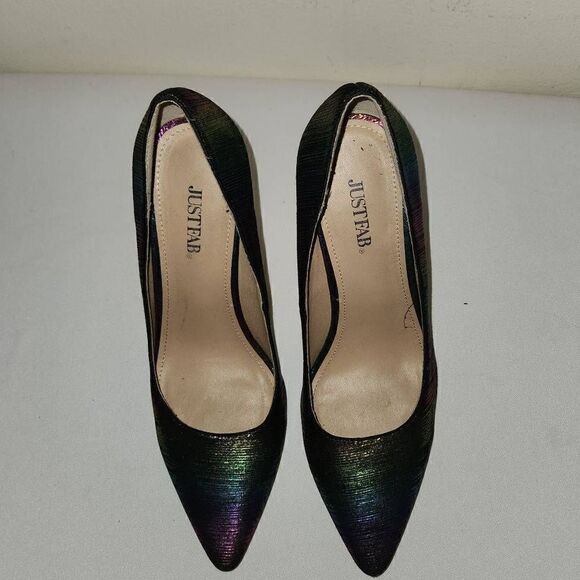 JUSTFAB Karris Multi Color Striped Shimmer Point Toe Pump, Sz. 9, Nwt - Picture 3 of 6
